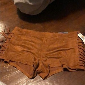 brown fringed shorts